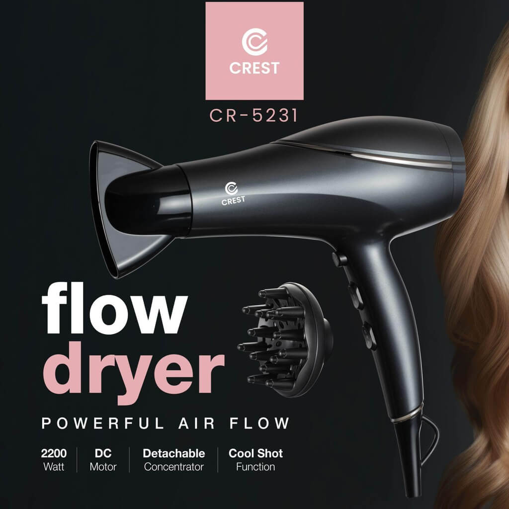 مجفف شعر كرست 2200 واط رمادي داكن CR-5231 سشوار كريست CR-5231 2200W - الصورة 1